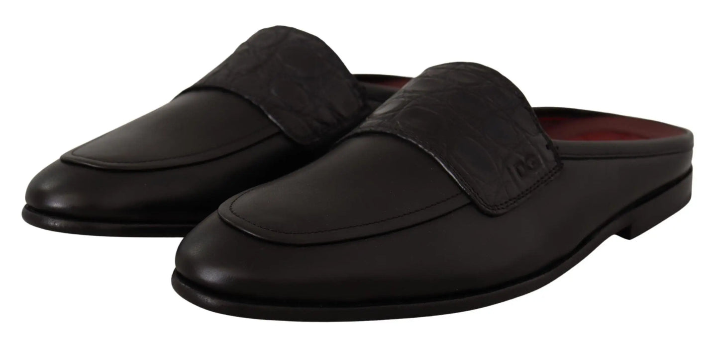 Dolce & Gabbana Exquisite Black & Burgundy Leather Slides - Arichezz.store