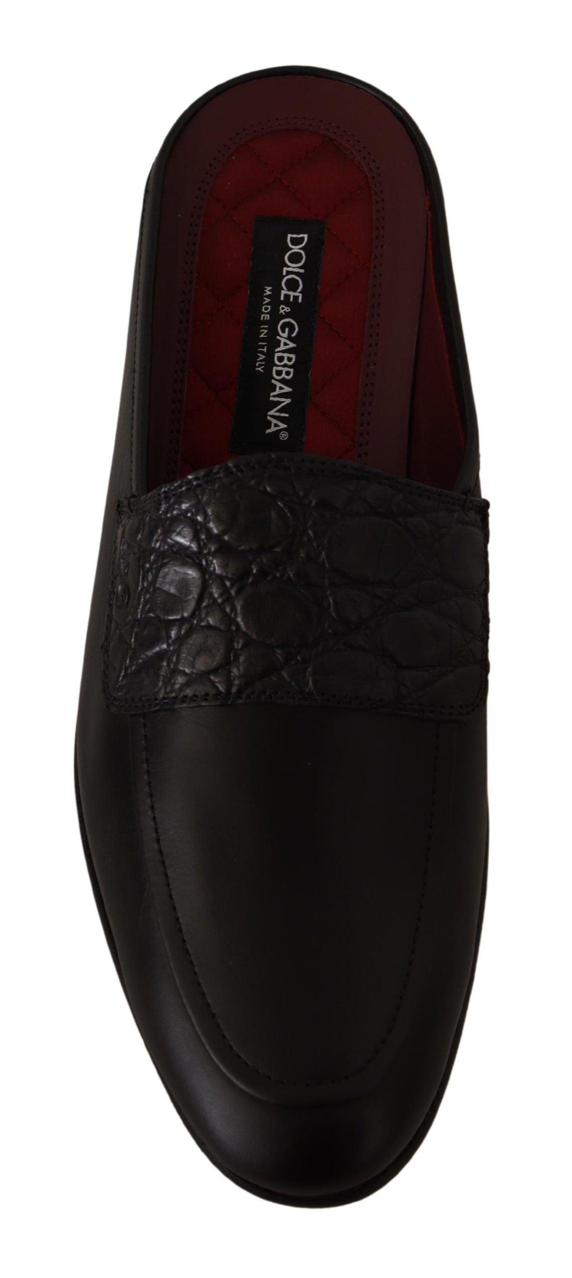 Dolce & Gabbana Exquisite Black & Burgundy Leather Slides - Arichezz.store