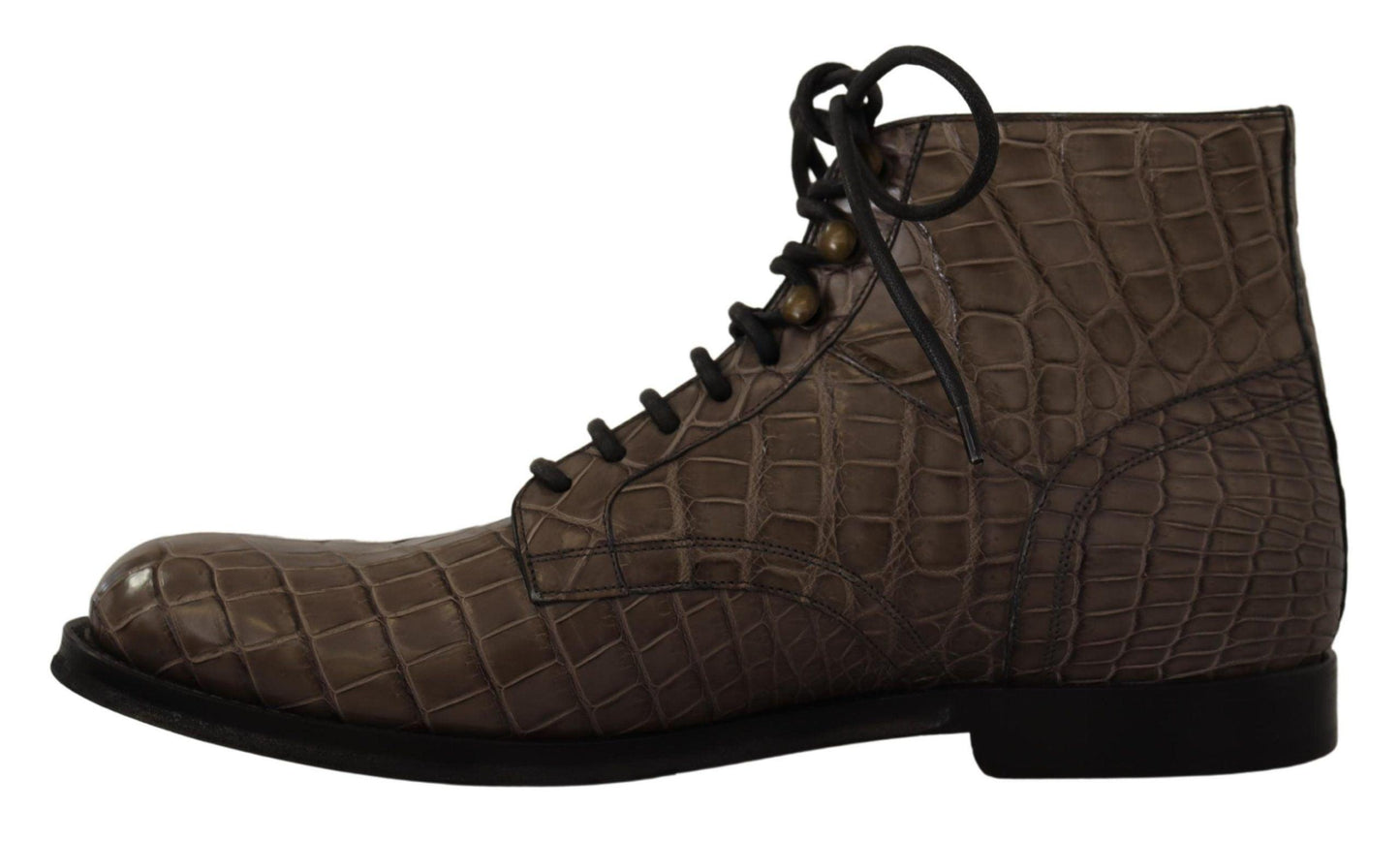 Dolce & Gabbana Elegant Crocodile Derby Brogue Boots - Arichezz.store