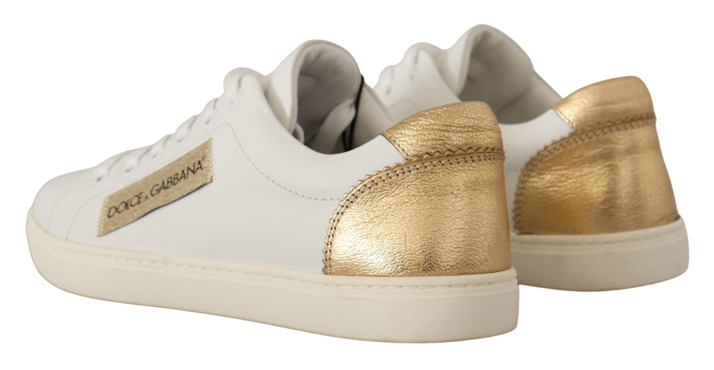 Dolce & Gabbana Elegant White Leather Sneakers with Gold Accents - Arichezz.store