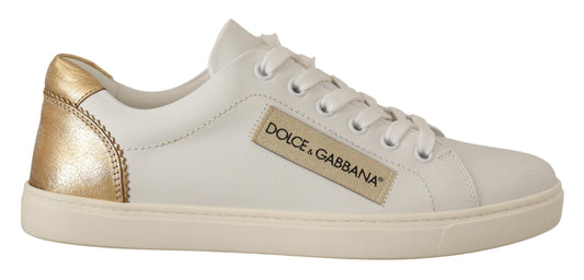 Dolce & Gabbana Elegant White Leather Sneakers with Gold Accents - Arichezz.store