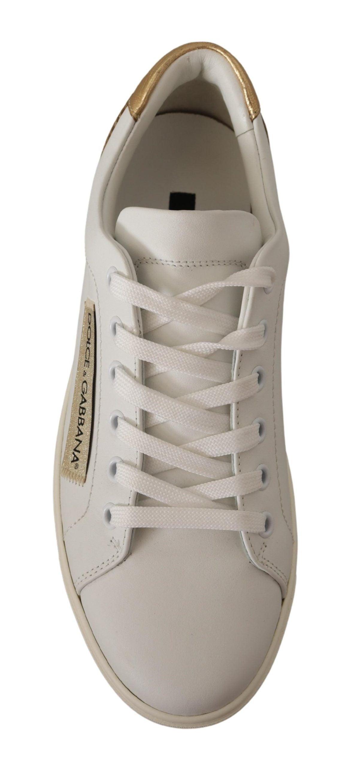 Dolce & Gabbana Elegant White Leather Sneakers with Gold Accents - Arichezz.store