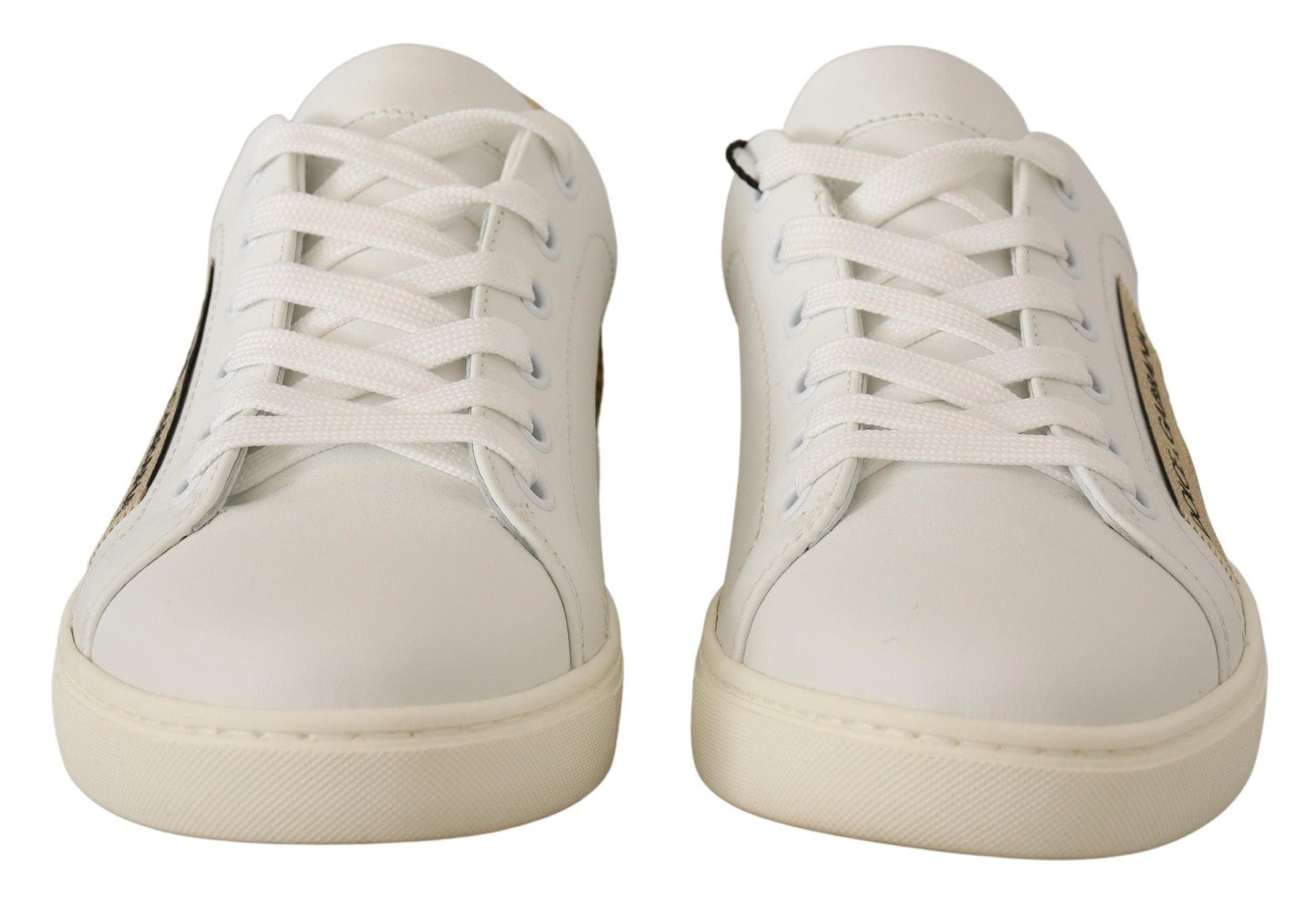 Dolce & Gabbana Elegant White Leather Sneakers with Gold Accents - Arichezz.store