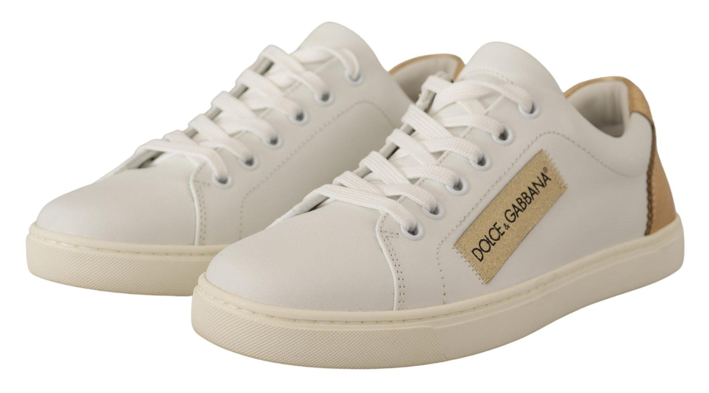 Dolce & Gabbana Elegant White Leather Sneakers with Gold Accents - Arichezz.store