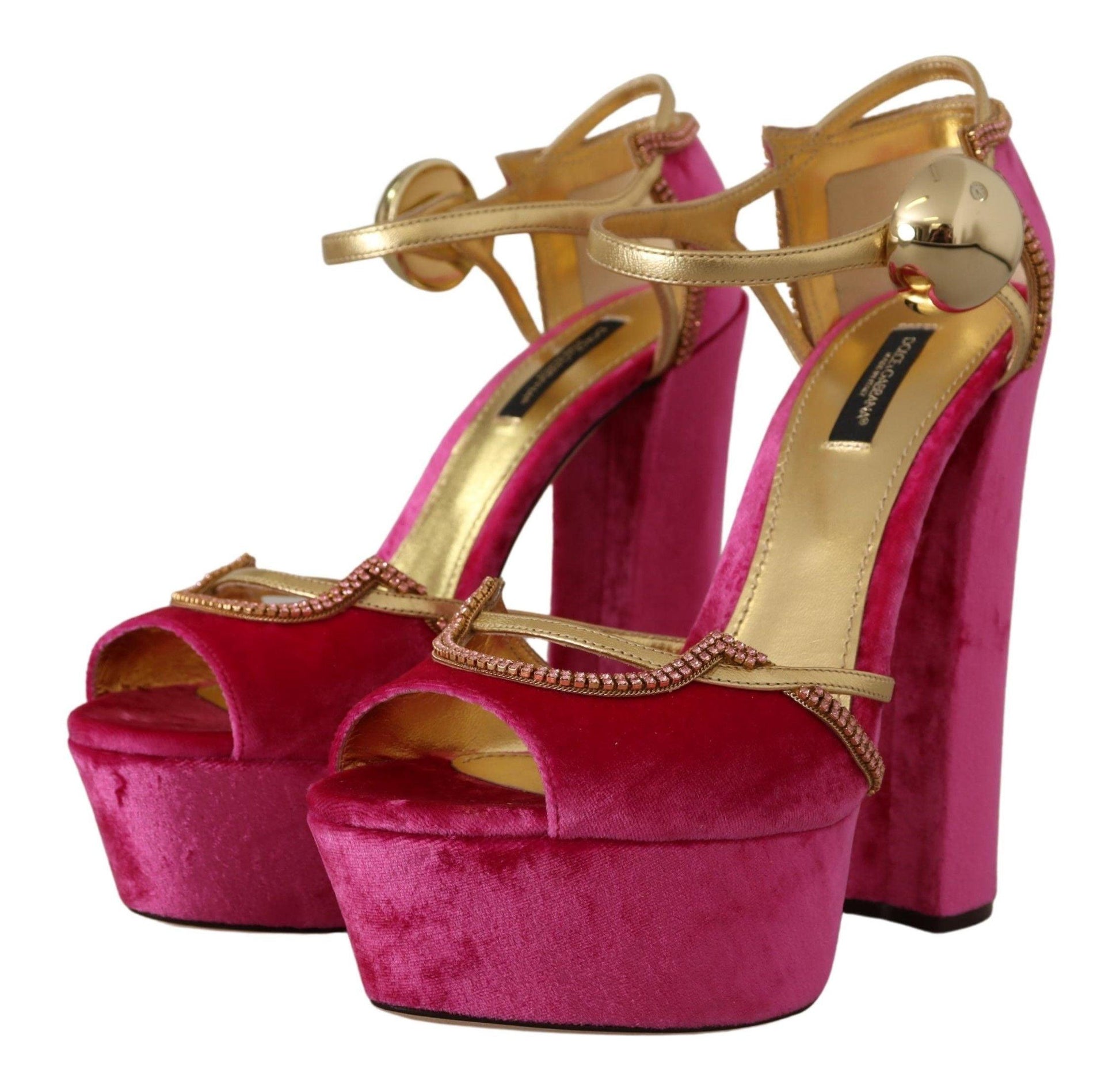 Dolce & Gabbana Ethereal Pink Velvet Crystal Sandals - Arichezz.store