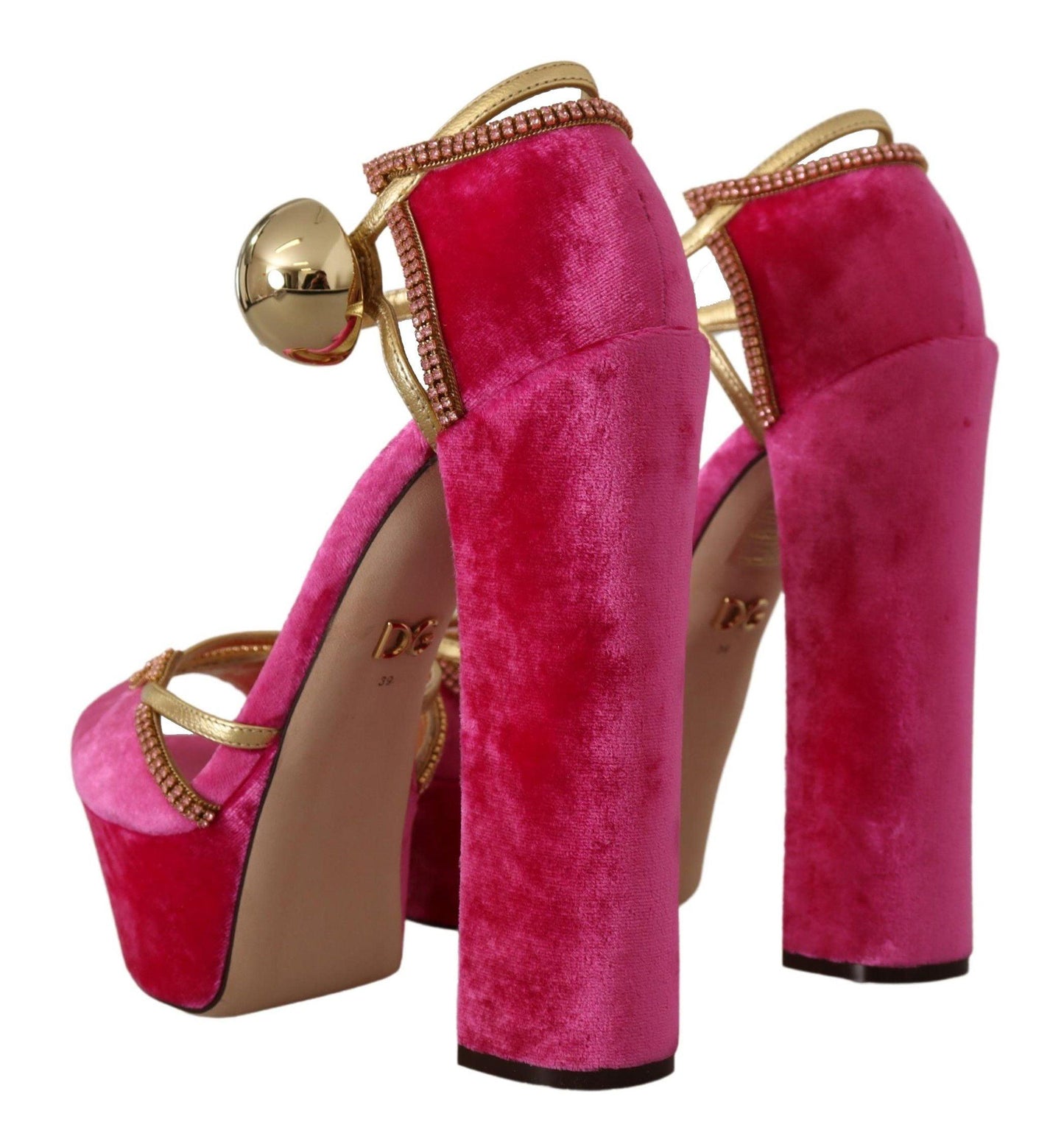 Dolce & Gabbana Ethereal Pink Velvet Crystal Sandals - Arichezz.store