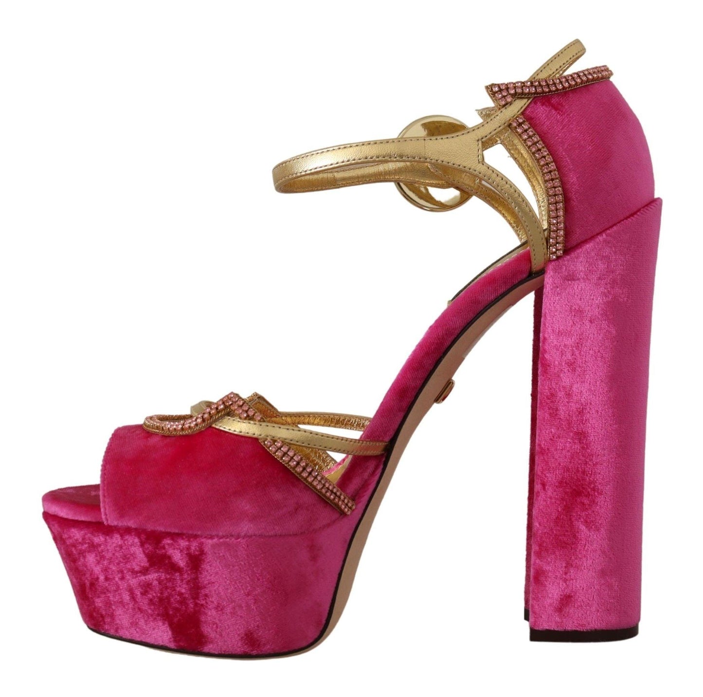 Dolce & Gabbana Ethereal Pink Velvet Crystal Sandals - Arichezz.store