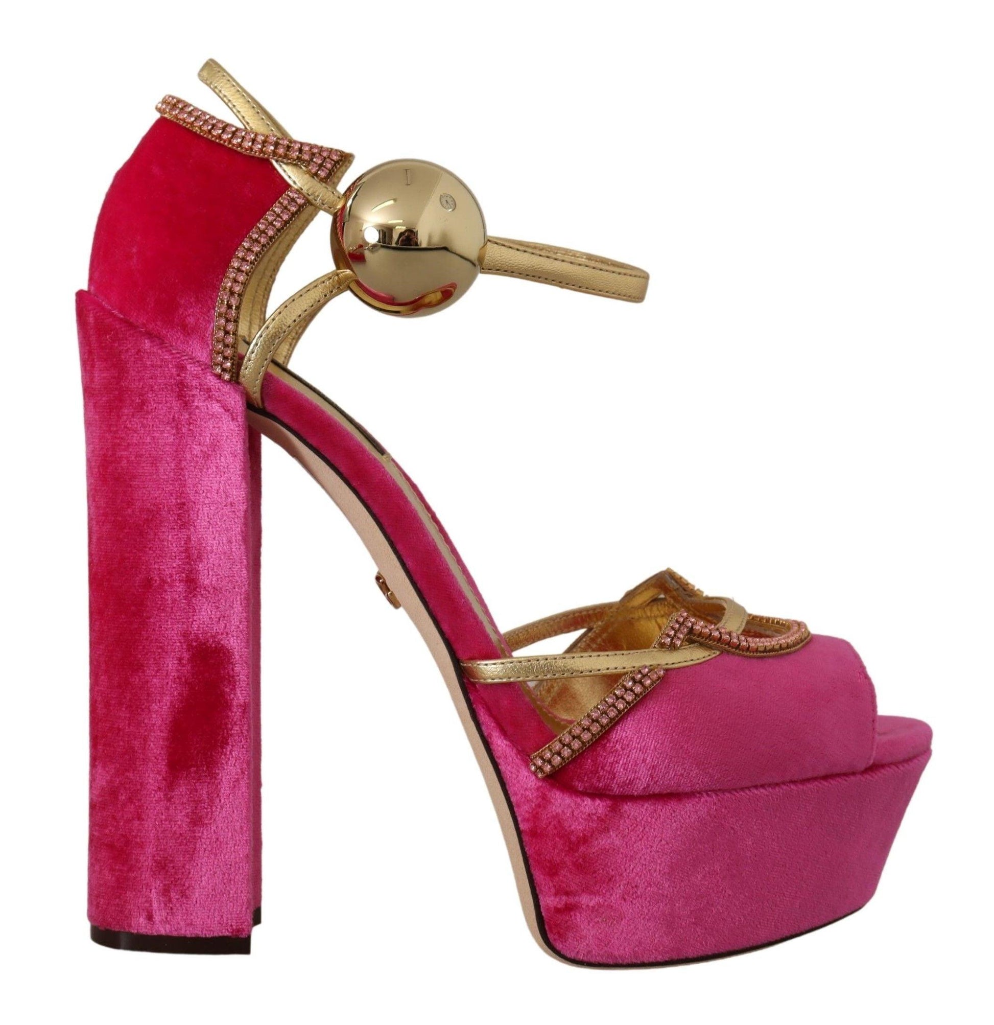 Dolce & Gabbana Ethereal Pink Velvet Crystal Sandals - Arichezz.store