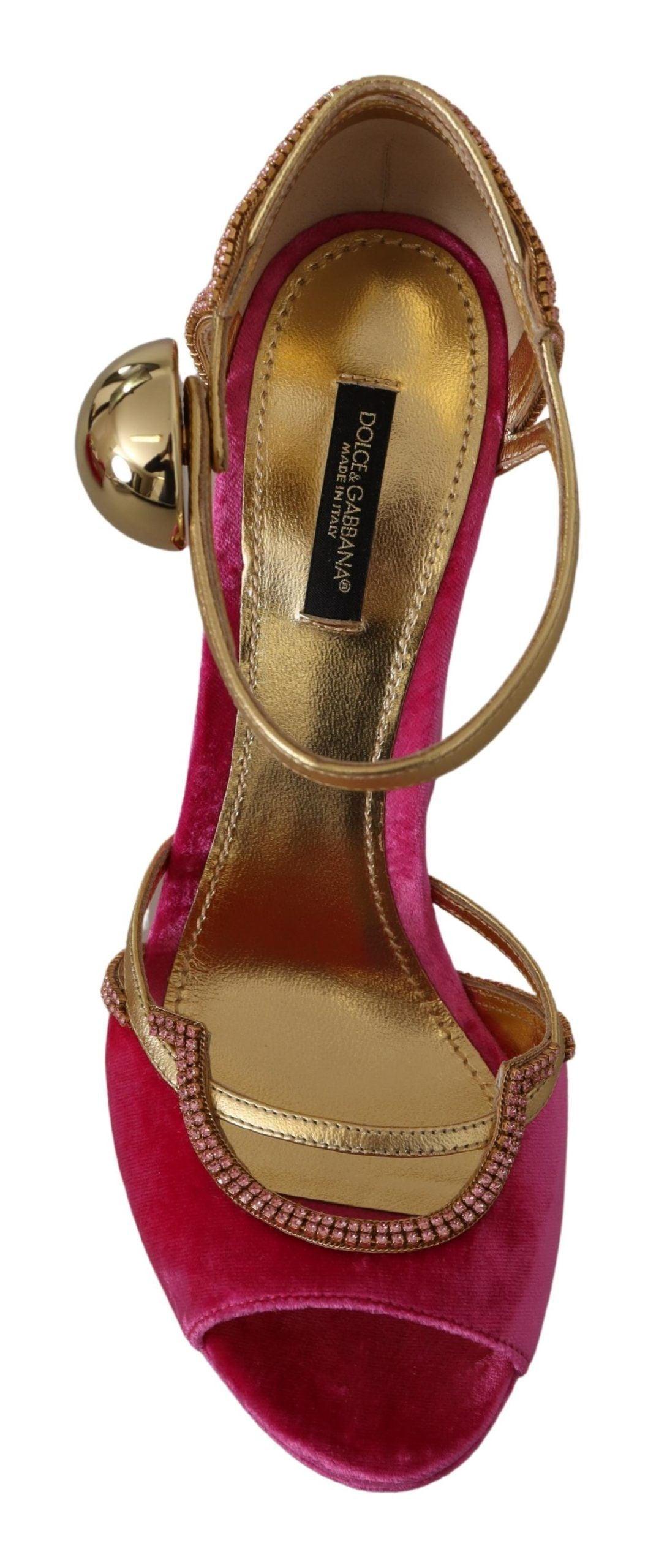 Dolce & Gabbana Ethereal Pink Velvet Crystal Sandals - Arichezz.store