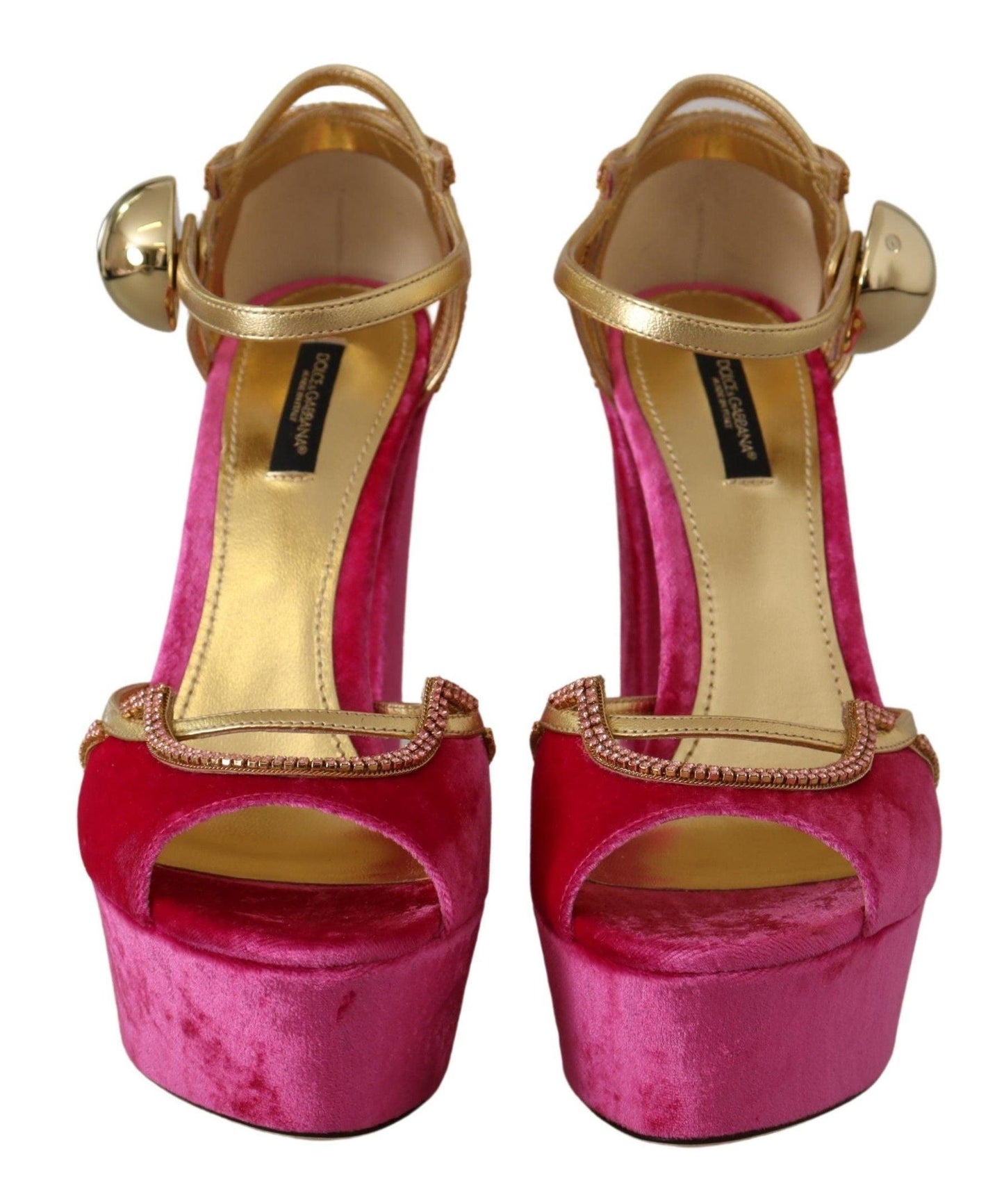 Dolce & Gabbana Ethereal Pink Velvet Crystal Sandals - Arichezz.store