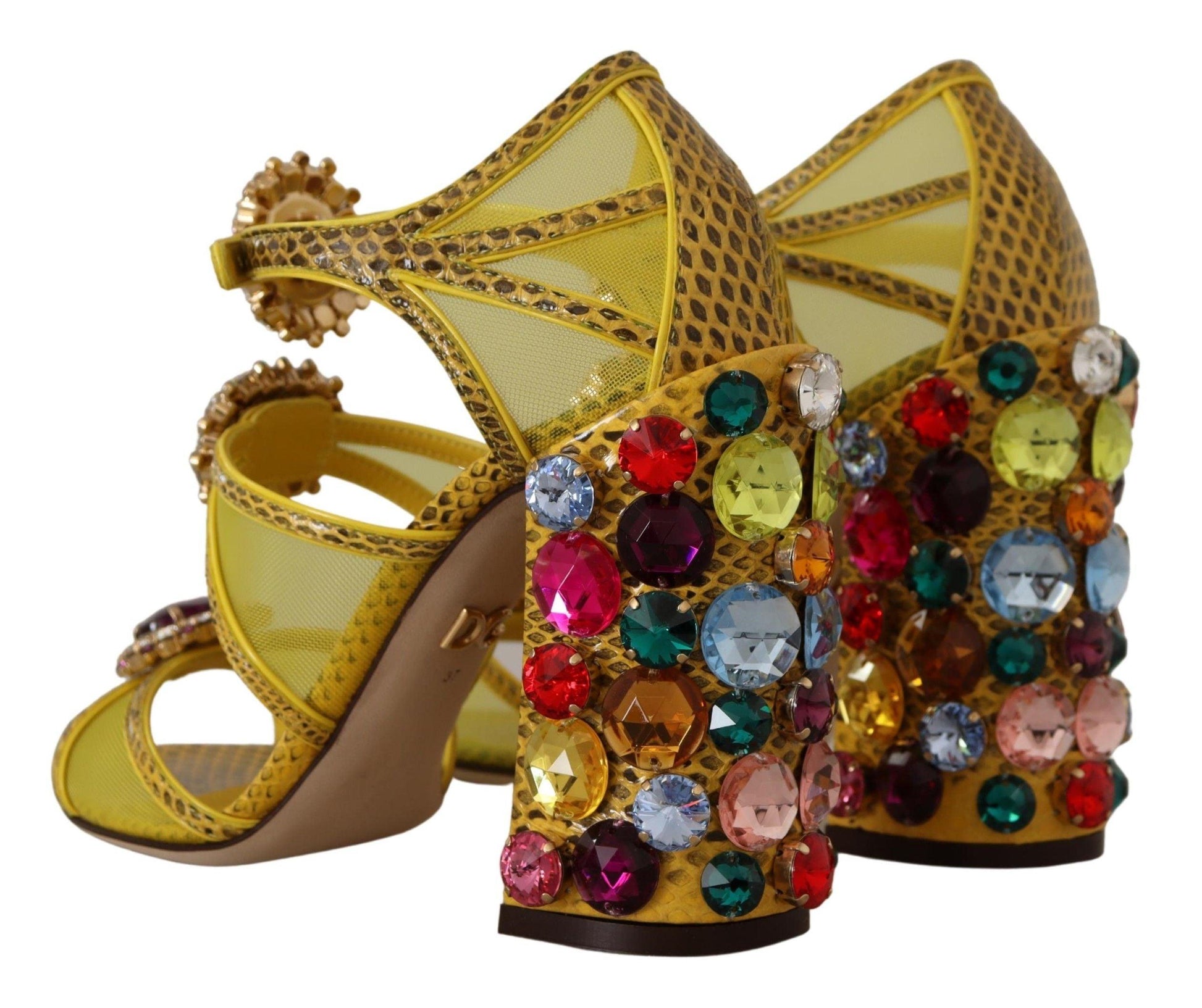 Dolce & Gabbana Stunning Crystal-Embellished Yellow Leather Sandals - Arichezz.store