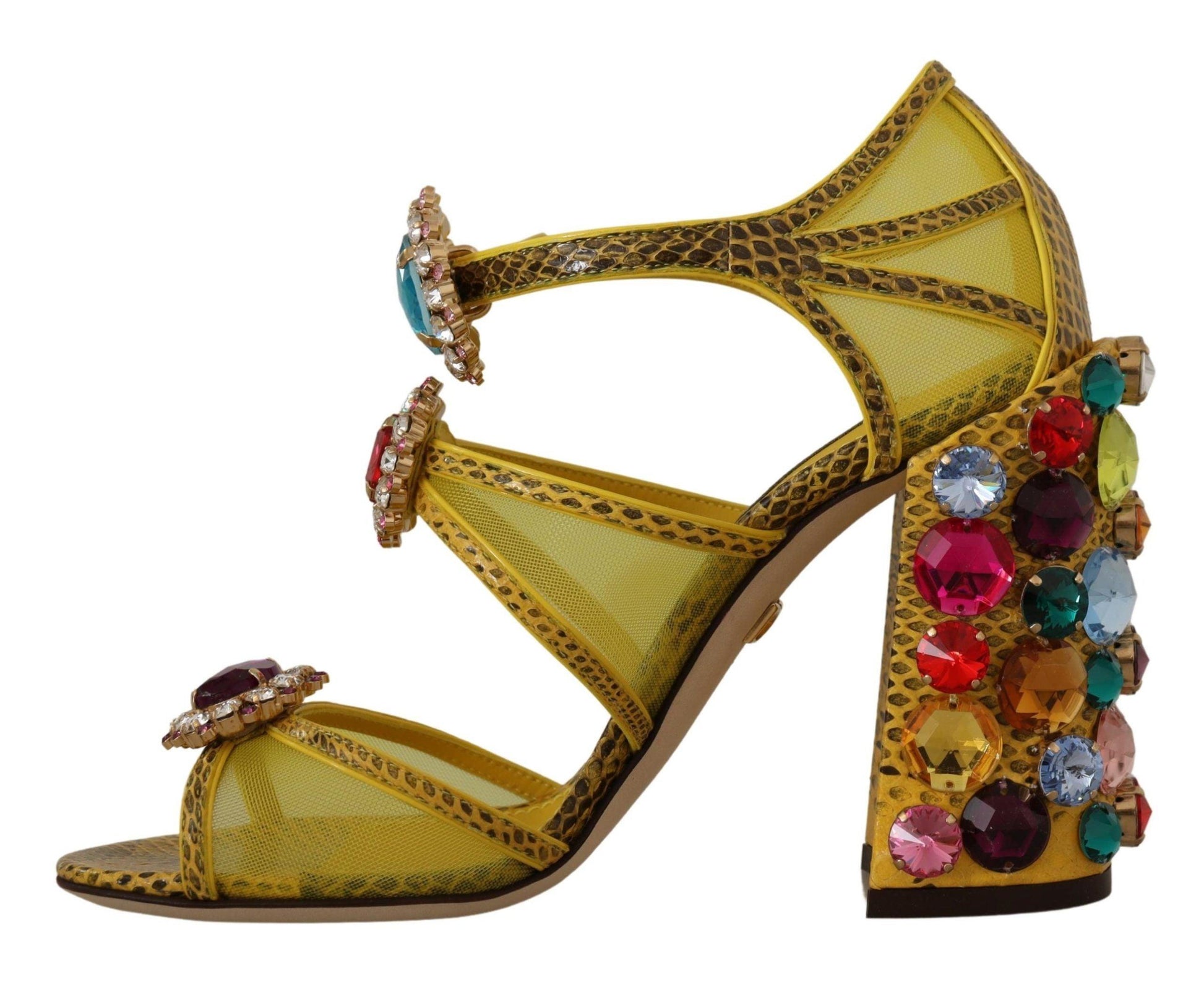 Dolce & Gabbana Stunning Crystal-Embellished Yellow Leather Sandals - Arichezz.store