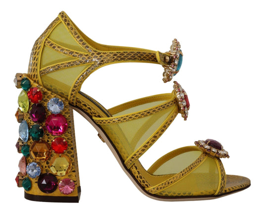 Dolce & Gabbana Stunning Crystal-Embellished Yellow Leather Sandals - Arichezz.store