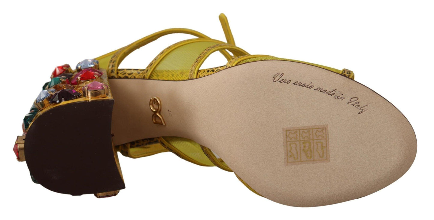 Dolce & Gabbana Stunning Crystal-Embellished Yellow Leather Sandals - Arichezz.store