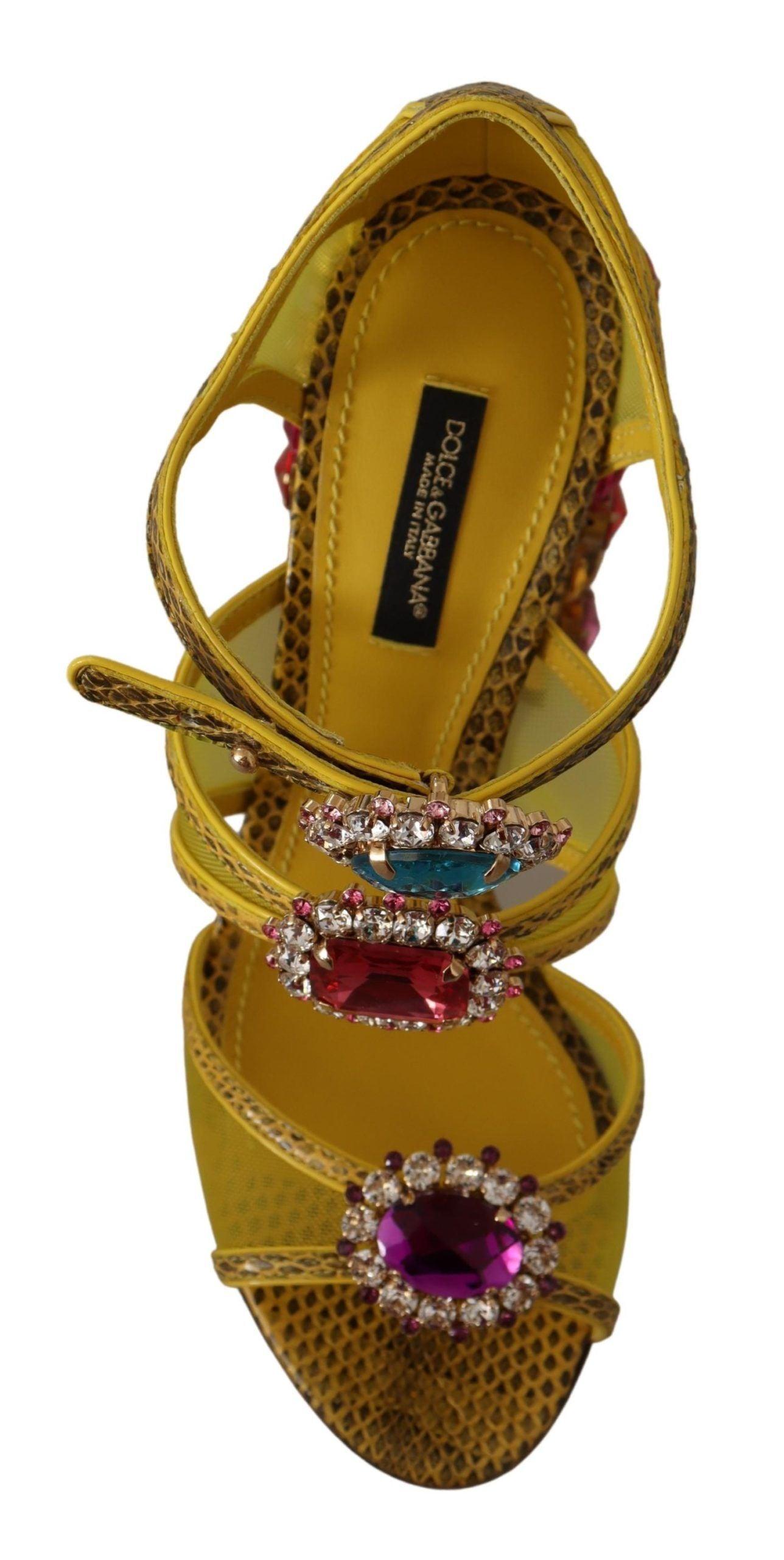 Dolce & Gabbana Stunning Crystal-Embellished Yellow Leather Sandals - Arichezz.store