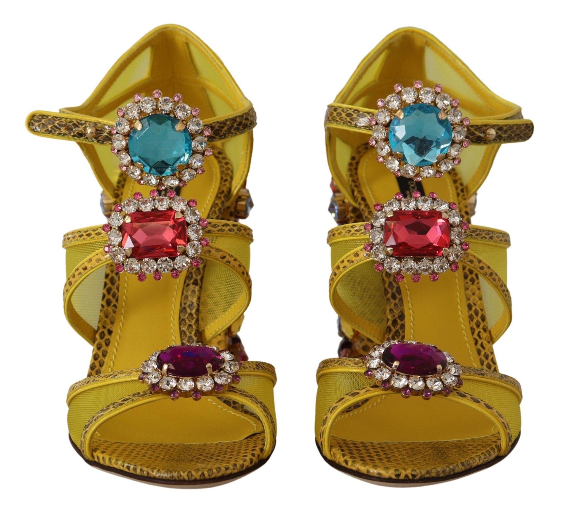 Dolce & Gabbana Stunning Crystal-Embellished Yellow Leather Sandals - Arichezz.store