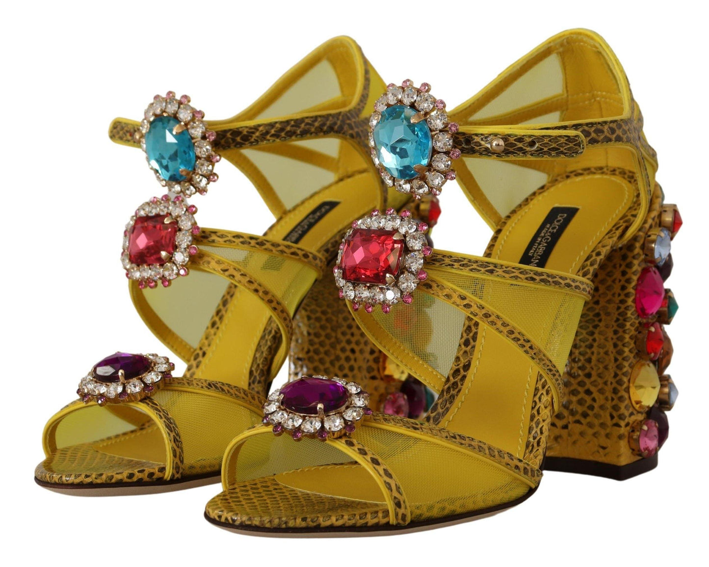 Dolce & Gabbana Stunning Crystal-Embellished Yellow Leather Sandals - Arichezz.store