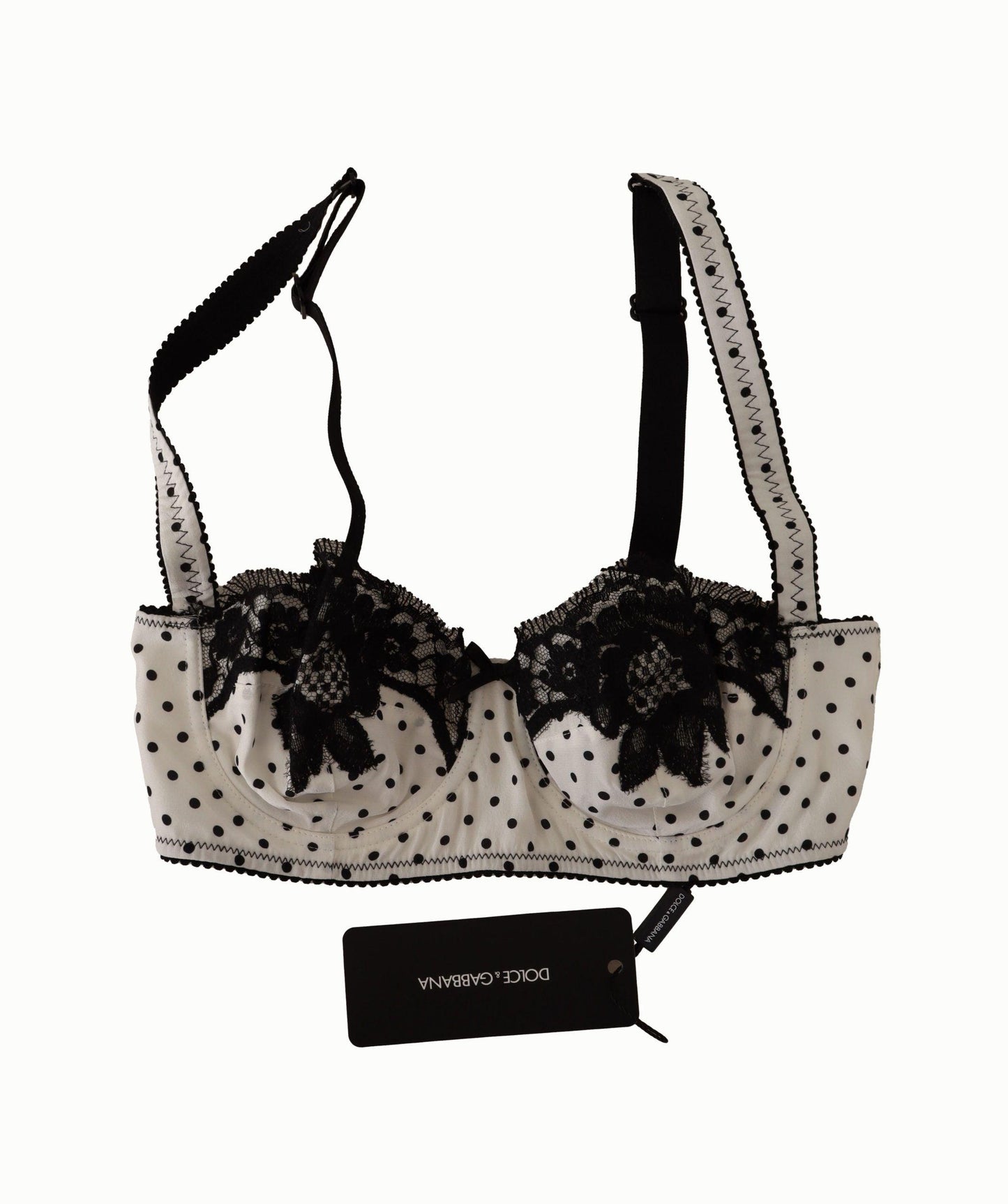 Dolce & Gabbana Elegant White Lace & Polka Dot Silk Bra - Arichezz.store