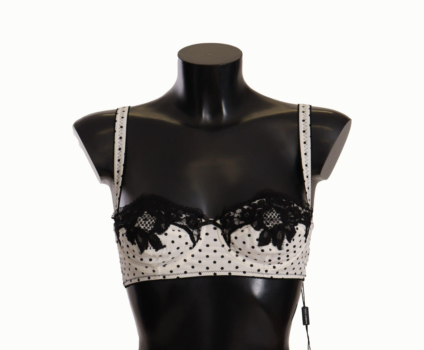 Dolce & Gabbana Elegant White Lace & Polka Dot Silk Bra - Arichezz.store