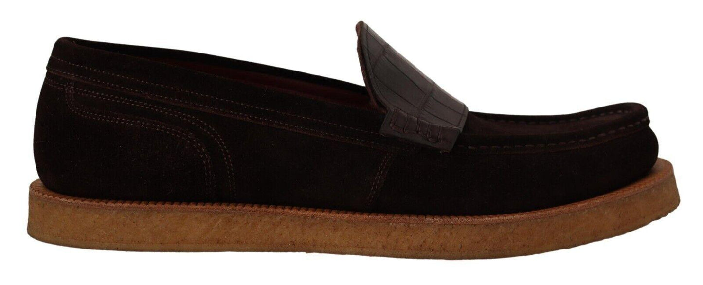 Dolce & Gabbana Elegant Suede Crocodile Loafers in Brown - Arichezz.store