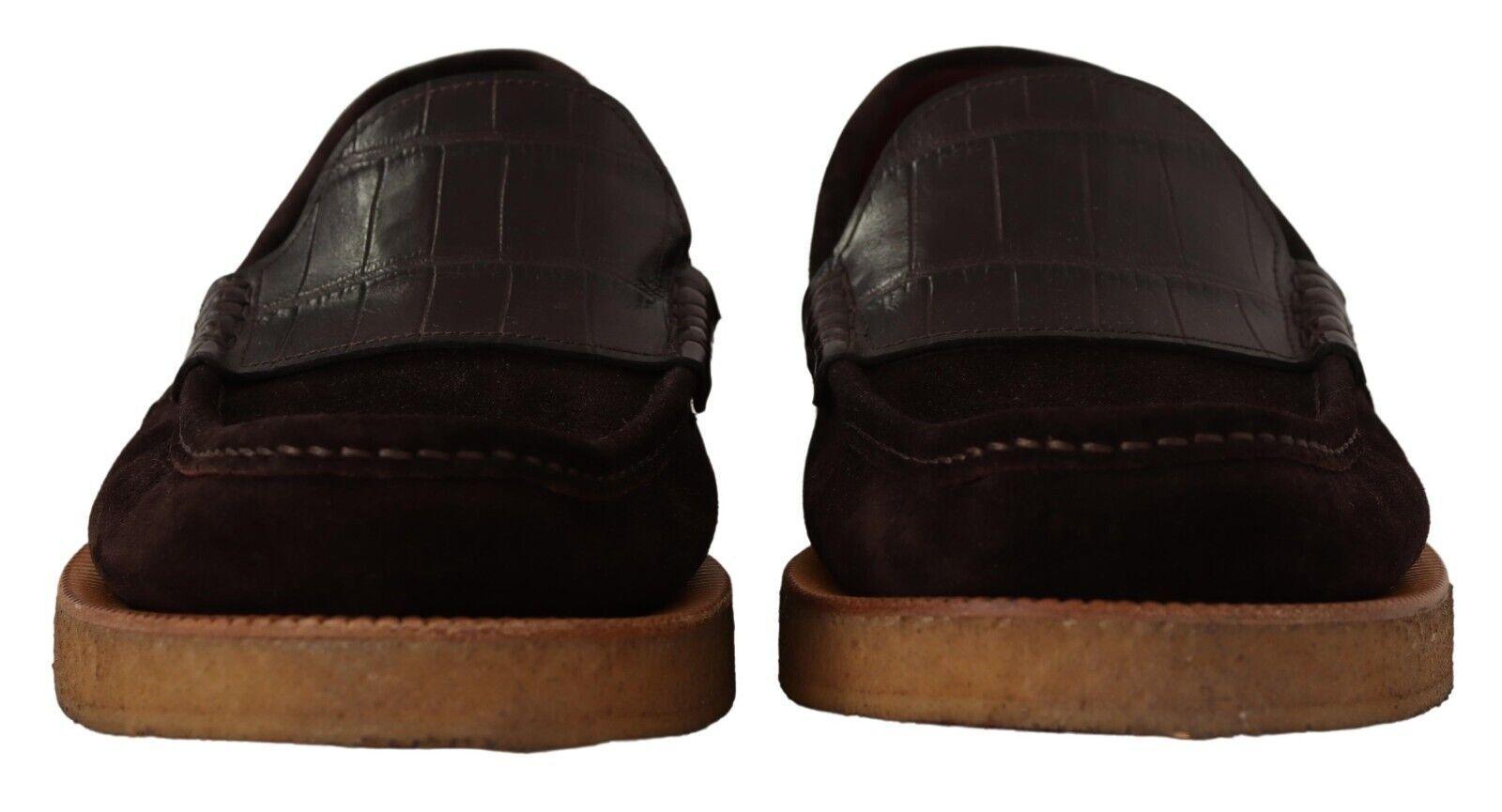 Dolce & Gabbana Elegant Suede Crocodile Loafers in Brown - Arichezz.store