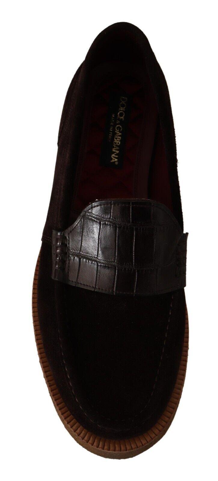 Dolce & Gabbana Elegant Suede Crocodile Loafers in Brown - Arichezz.store