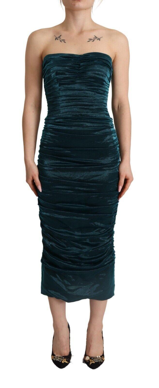 Dolce & Gabbana Turquoise Draped Satin Midi Dress - Arichezz.store