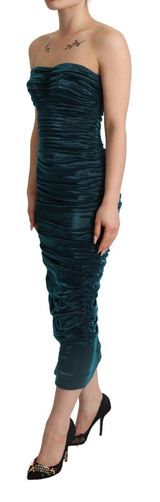 Dolce & Gabbana Turquoise Draped Satin Midi Dress - Arichezz.store