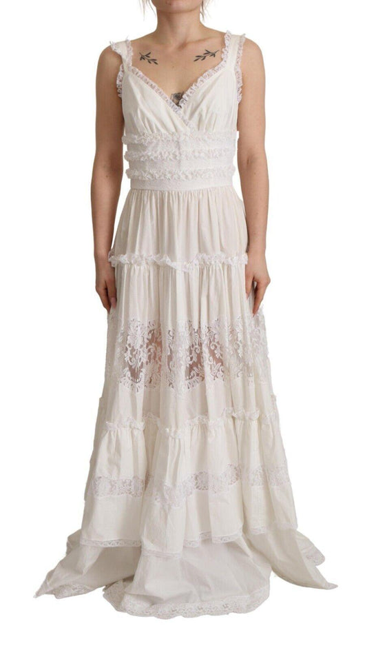 Dolce & Gabbana Elegant White A-Line Tiered Maxi Dress - Arichezz.store