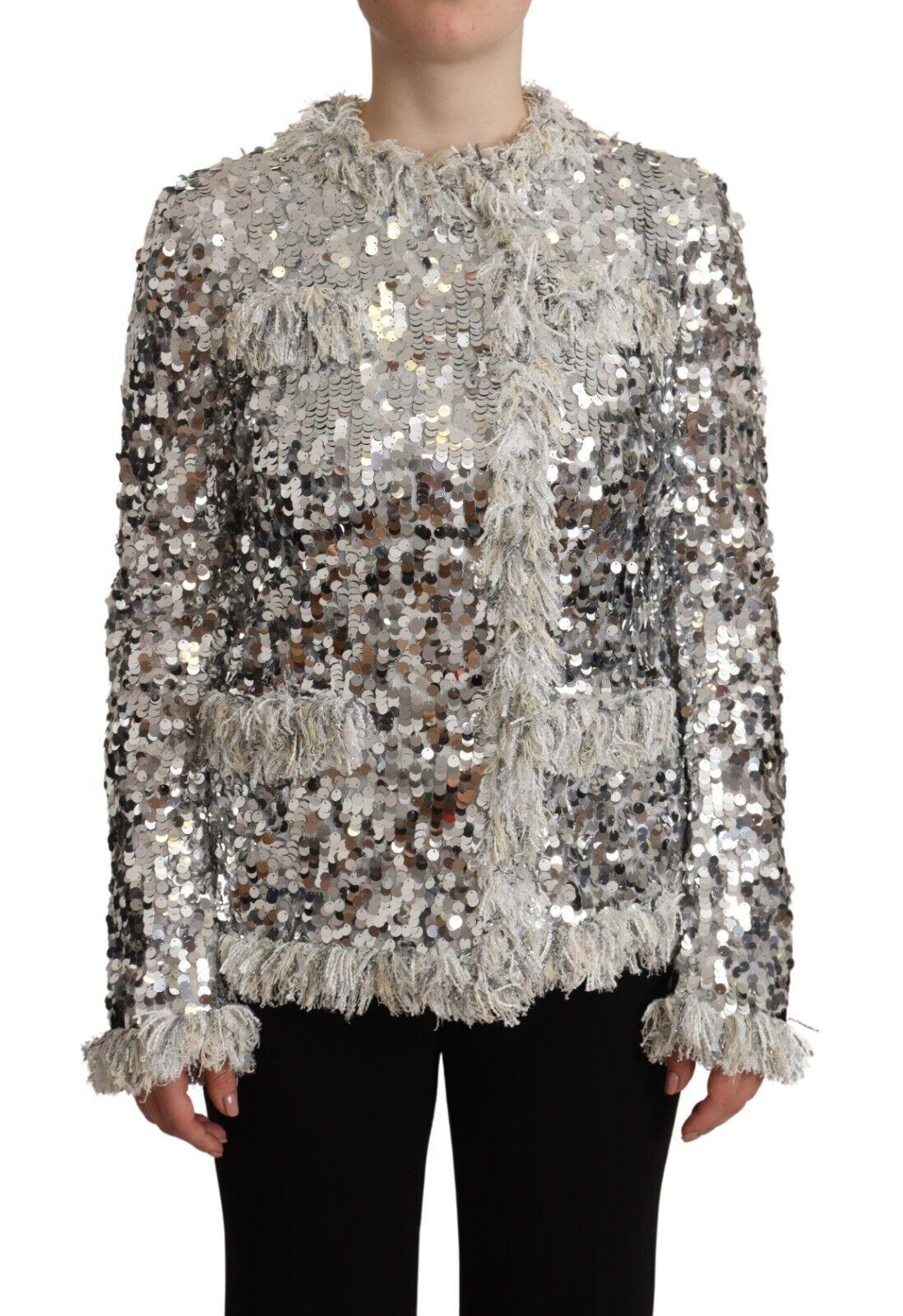 Dolce & Gabbana Silver Sequined Jacket Coat - Arichezz.store