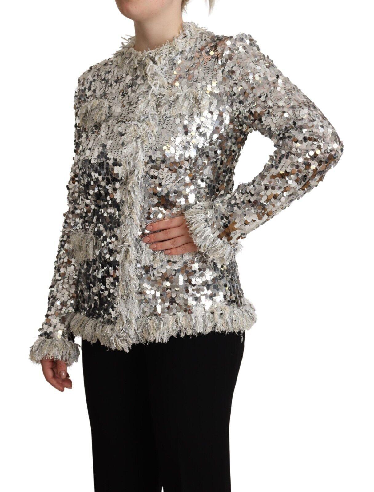 Dolce & Gabbana Silver Sequined Jacket Coat - Arichezz.store