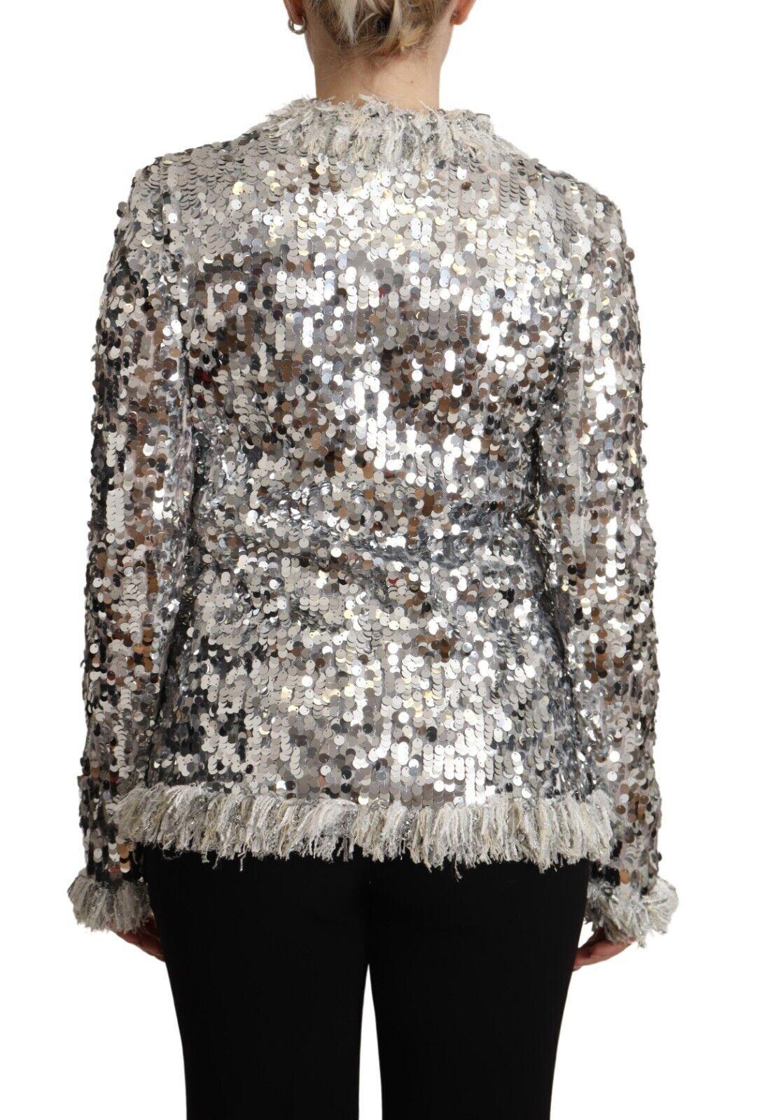 Dolce & Gabbana Silver Sequined Jacket Coat - Arichezz.store