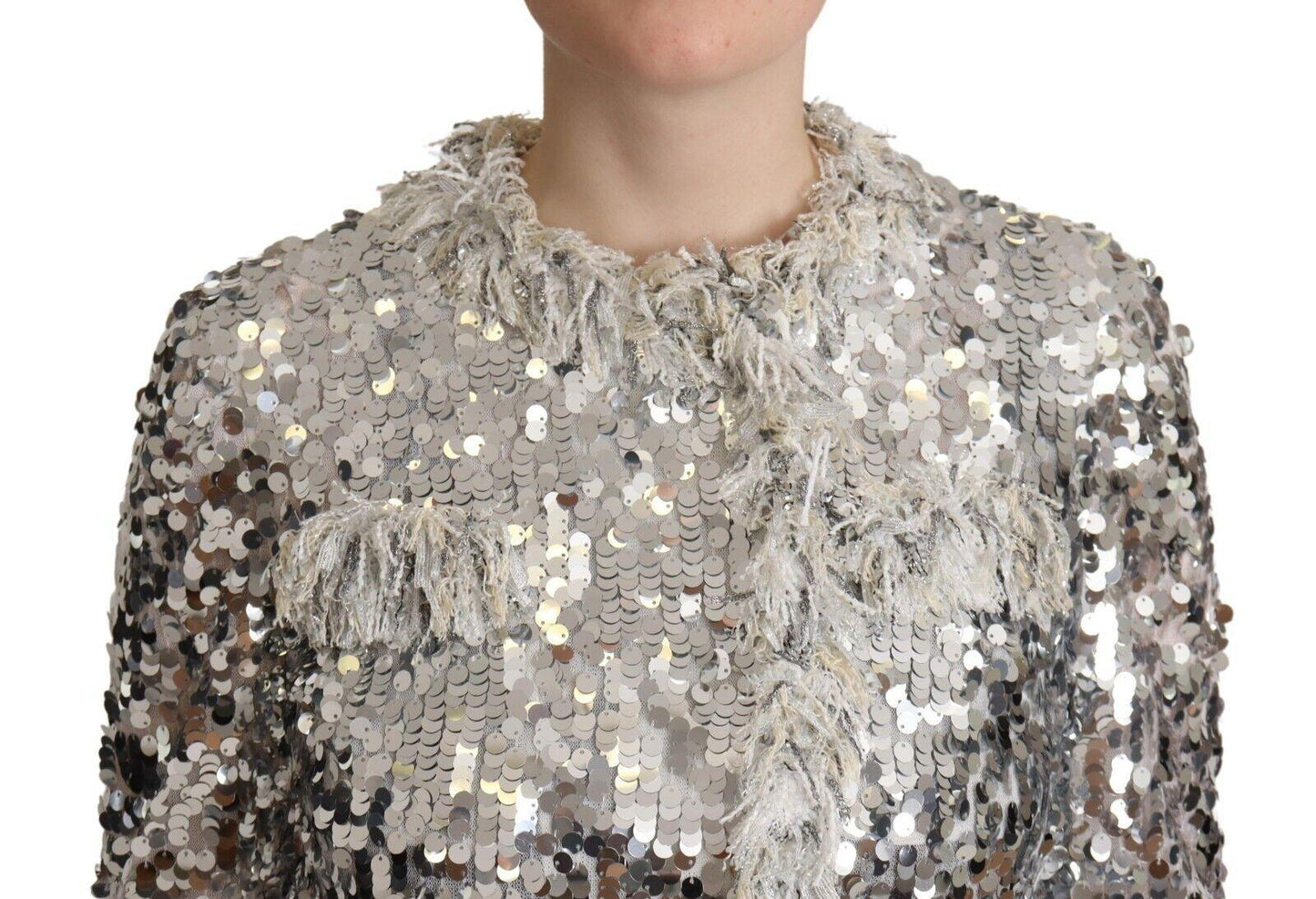 Dolce & Gabbana Silver Sequined Jacket Coat - Arichezz.store