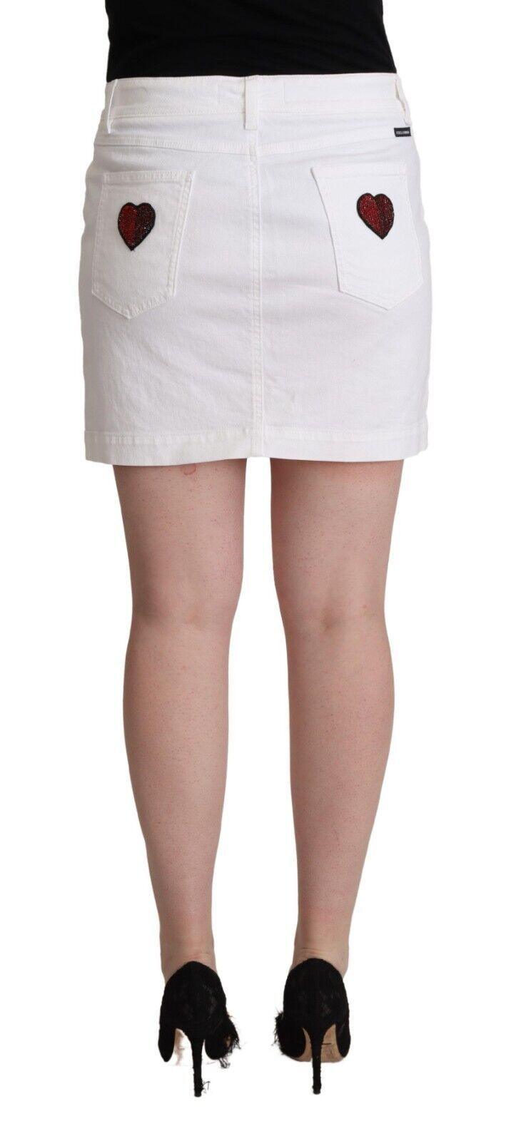 Dolce & Gabbana Chic Embellished White Denim Mini Skirt - Arichezz.store