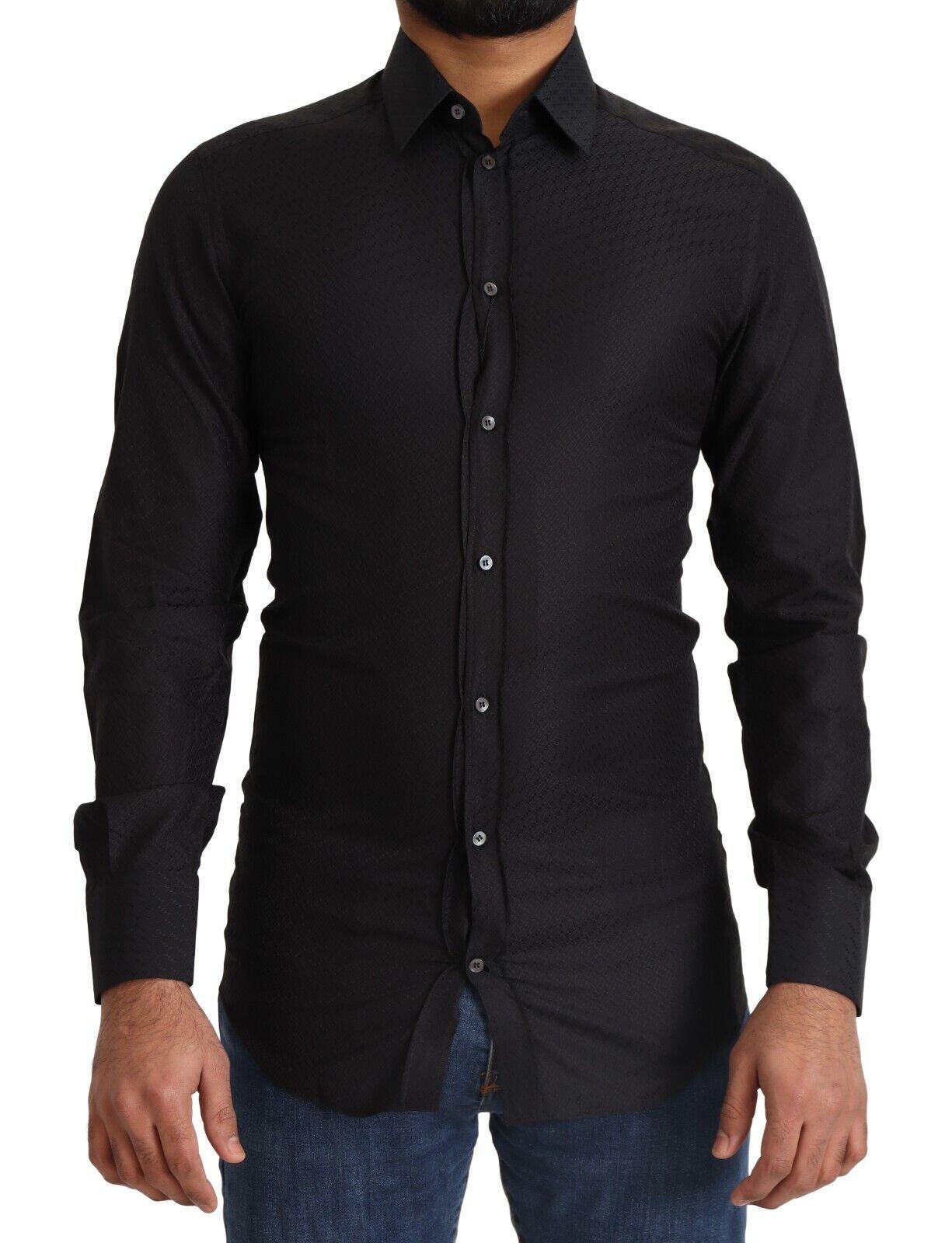 Dolce & Gabbana Elegant Black Cotton Gold Dress Shirt - Arichezz.store