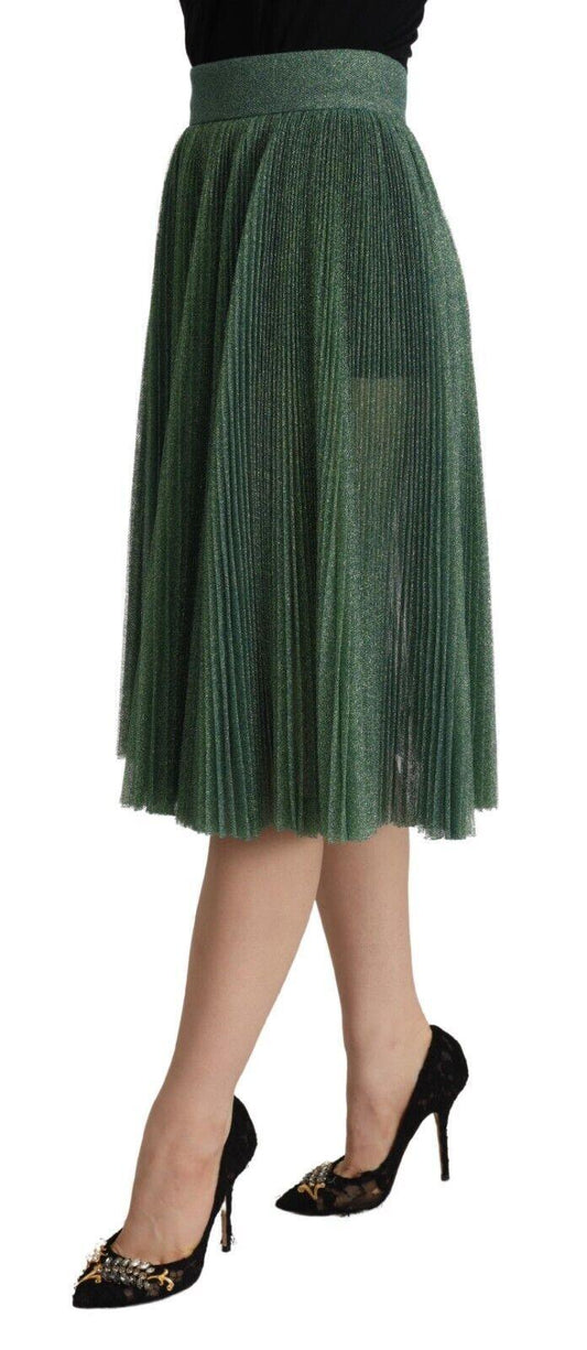 Dolce & Gabbana Metallic Green Pleated A-Line Midi Skirt - Arichezz.store