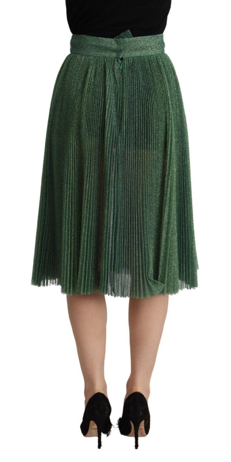 Dolce & Gabbana Metallic Green Pleated A-Line Midi Skirt - Arichezz.store