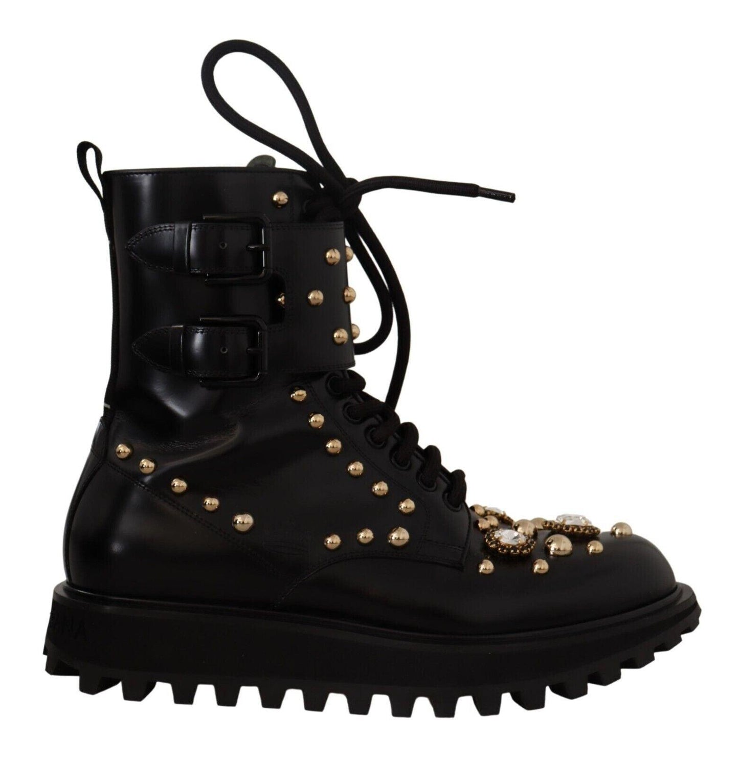 Dolce & Gabbana Black Crystal-Studded Formal Boots - Arichezz.store