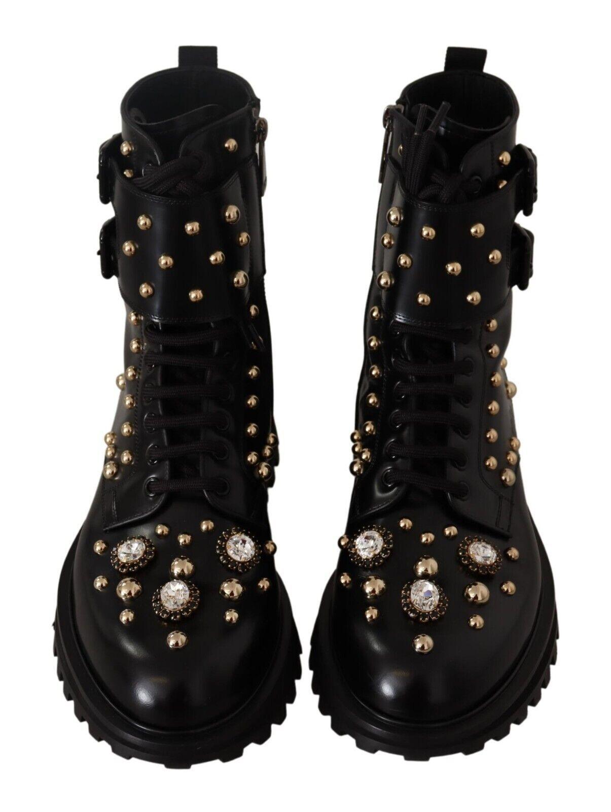 Dolce & Gabbana Black Crystal-Studded Formal Boots - Arichezz.store