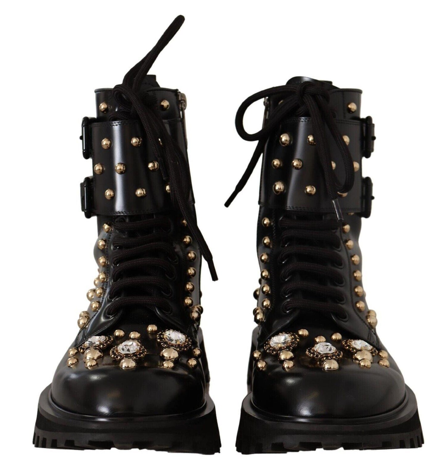 Dolce & Gabbana Black Crystal-Studded Formal Boots - Arichezz.store