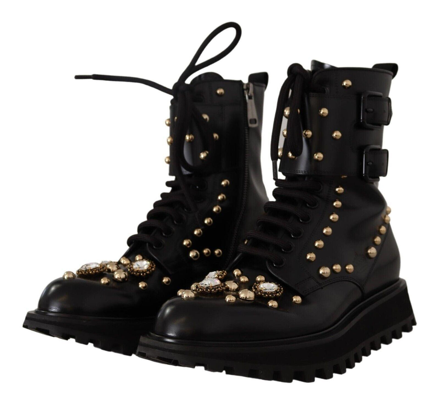 Dolce & Gabbana Black Crystal-Studded Formal Boots - Arichezz.store