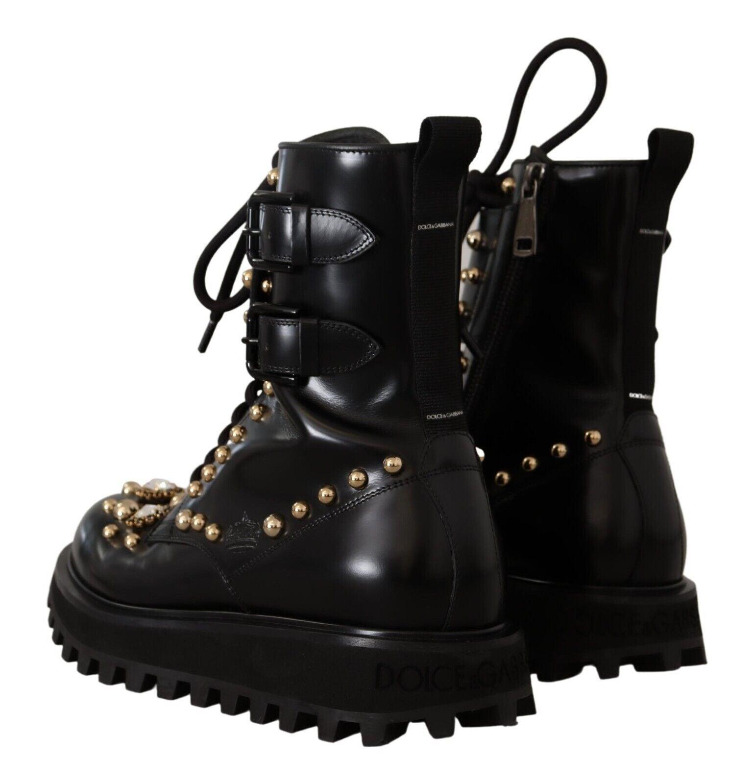 Dolce & Gabbana Black Crystal-Studded Formal Boots - Arichezz.store