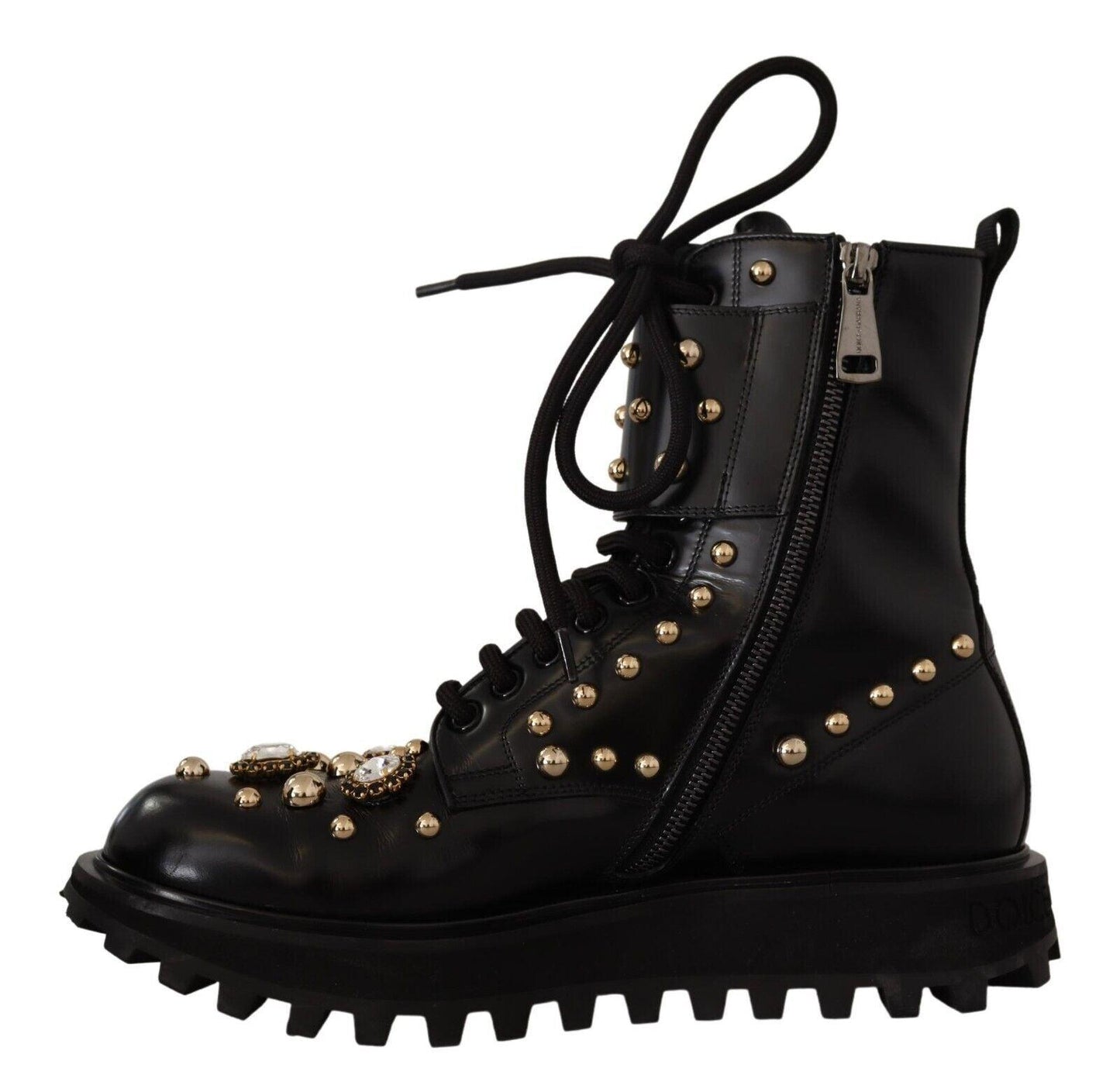 Dolce & Gabbana Black Crystal-Studded Formal Boots - Arichezz.store