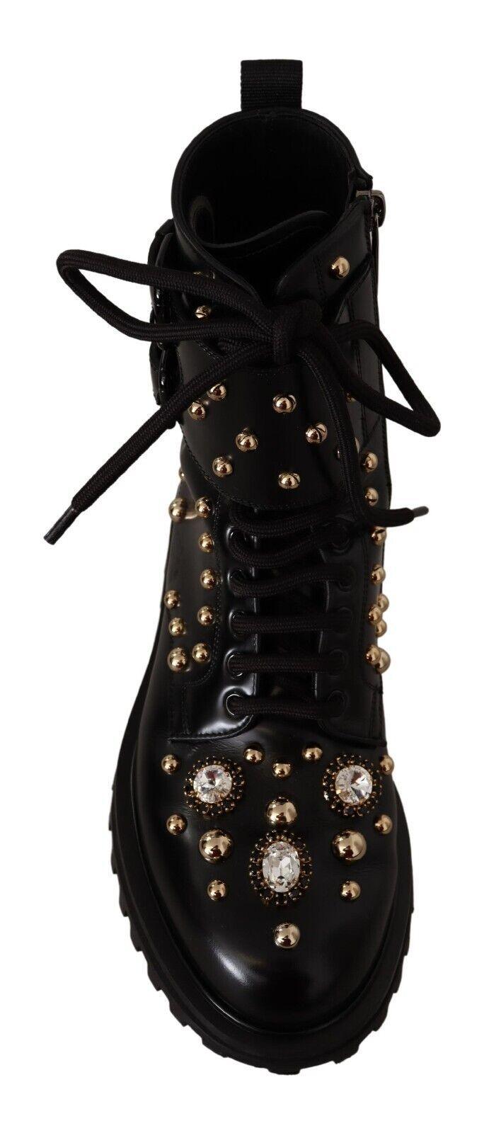 Dolce & Gabbana Black Crystal-Studded Formal Boots - Arichezz.store