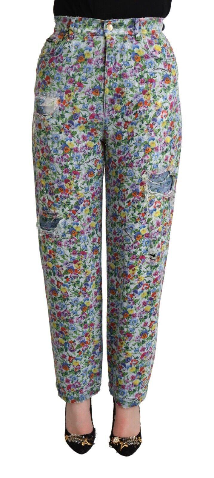 Dolce & Gabbana Floral High Waisted Tapered Denim Jeans - Arichezz.store