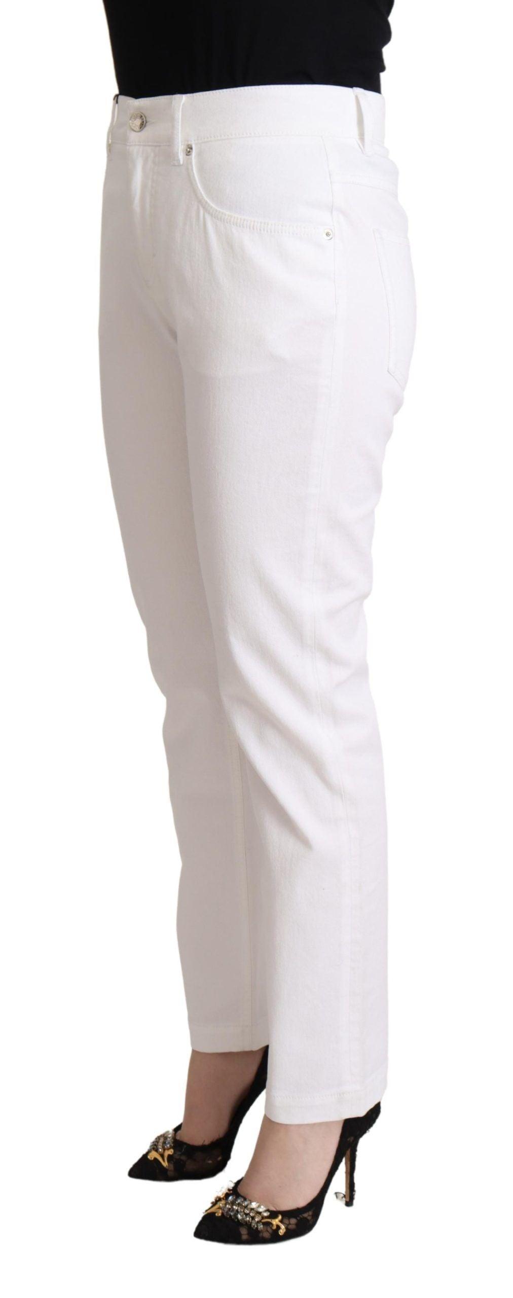 Dolce & Gabbana Chic White Tapered Denim Jeans with Logo Patch - Arichezz.store