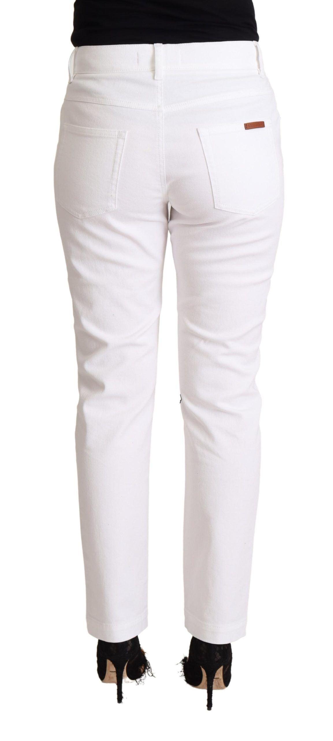 Dolce & Gabbana Chic White Tapered Denim Jeans with Logo Patch - Arichezz.store