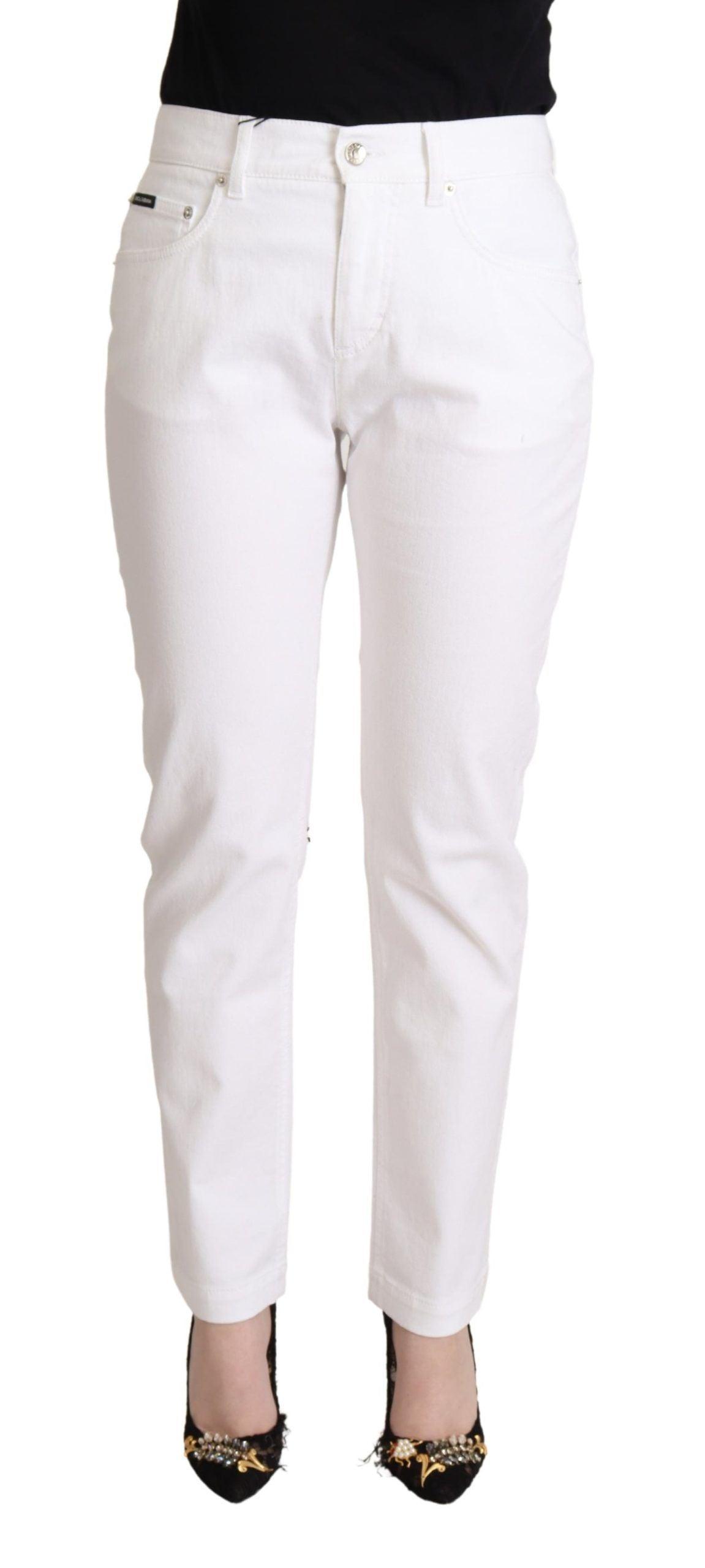 Dolce & Gabbana Chic White Tapered Denim Jeans with Logo Patch - Arichezz.store