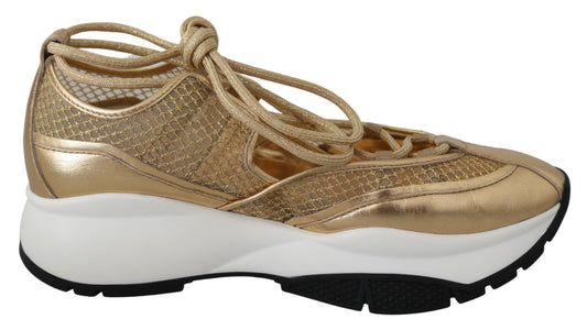 Jimmy Choo Golden Glamour Mesh Leather Sneakers - Arichezz.store