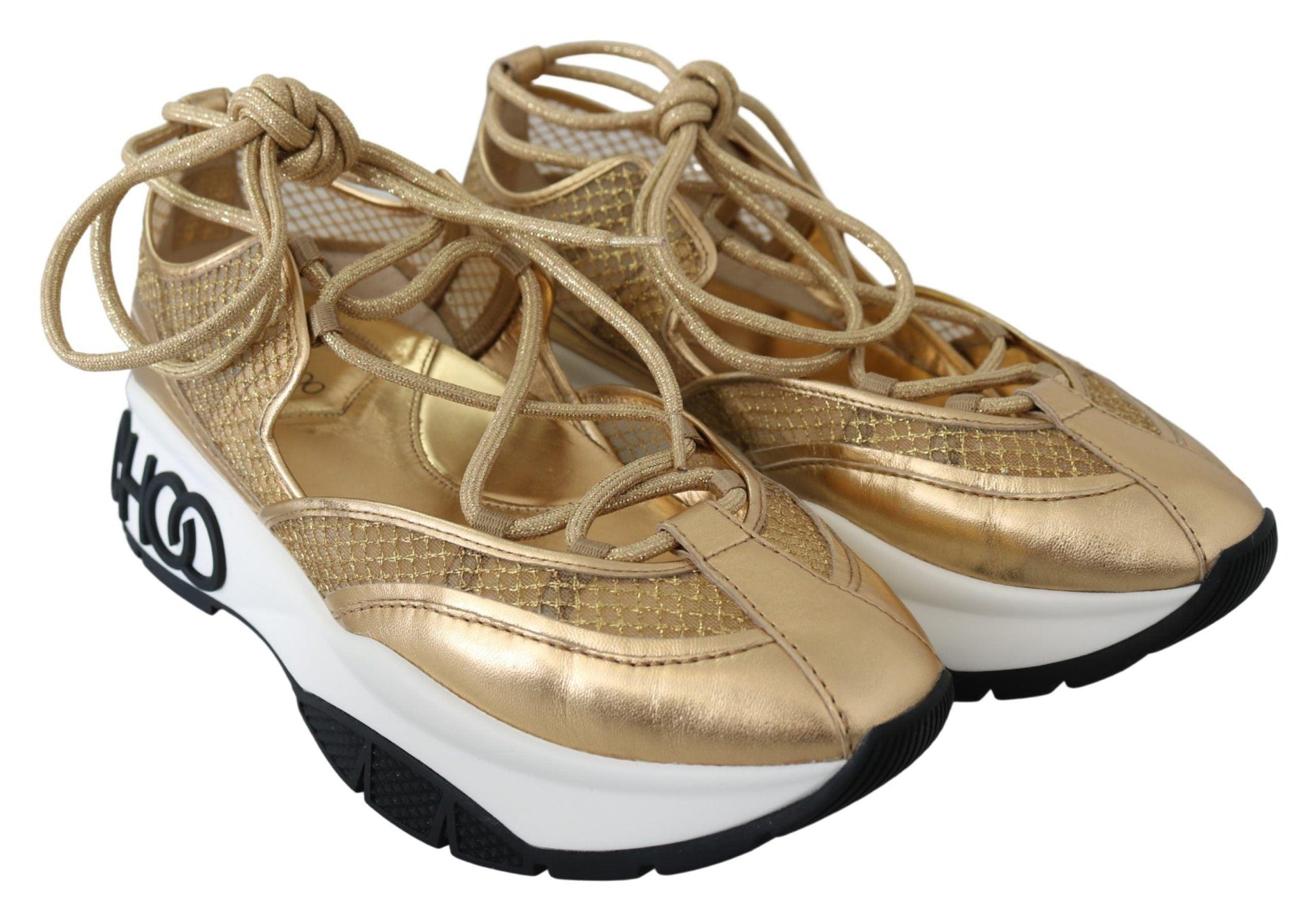 Jimmy Choo Golden Glamour Mesh Leather Sneakers - Arichezz.store